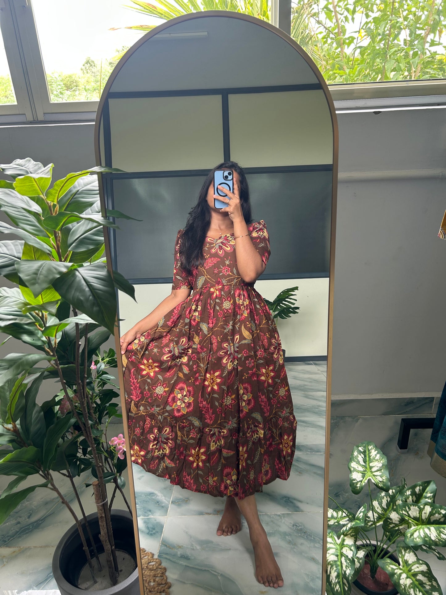 Harsha - Brown Floral Midi Dress
