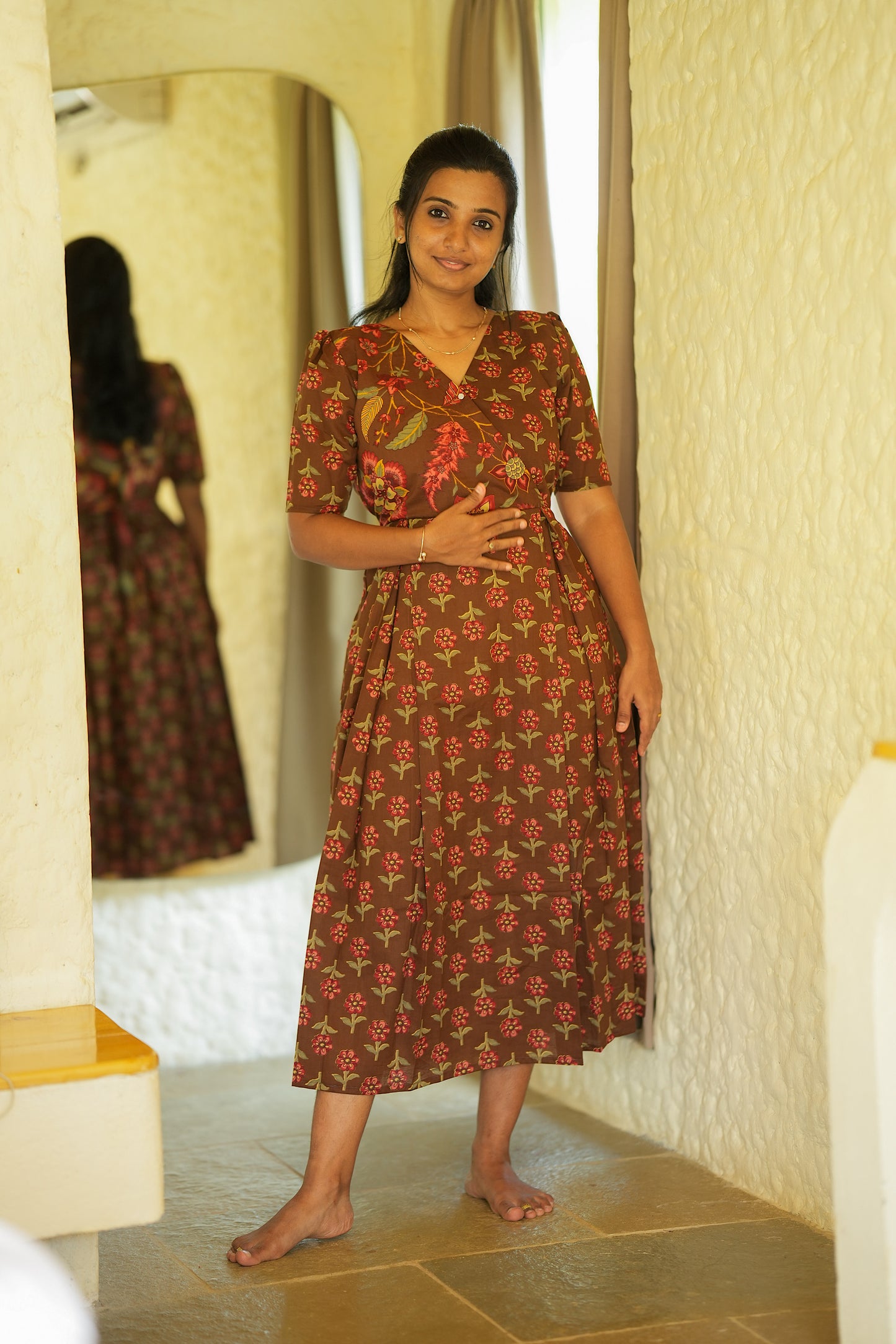 Varsha - Brown Zipless Midi Nighty