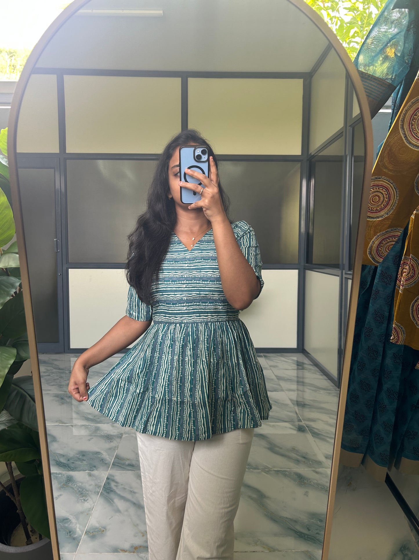 Isha - Aqua Blue Peplum Top