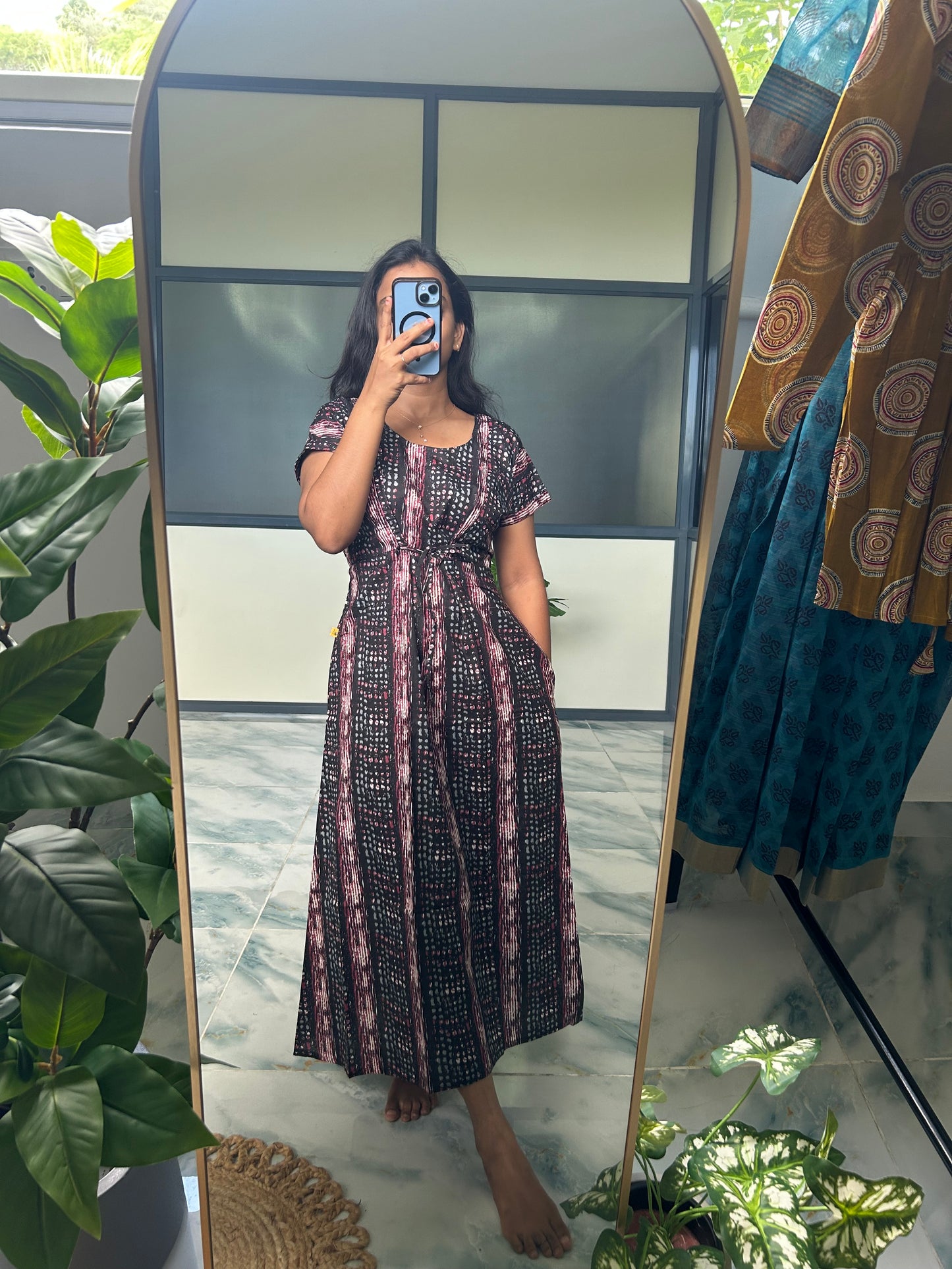 Tanvi - Black Printed Tie Nighty
