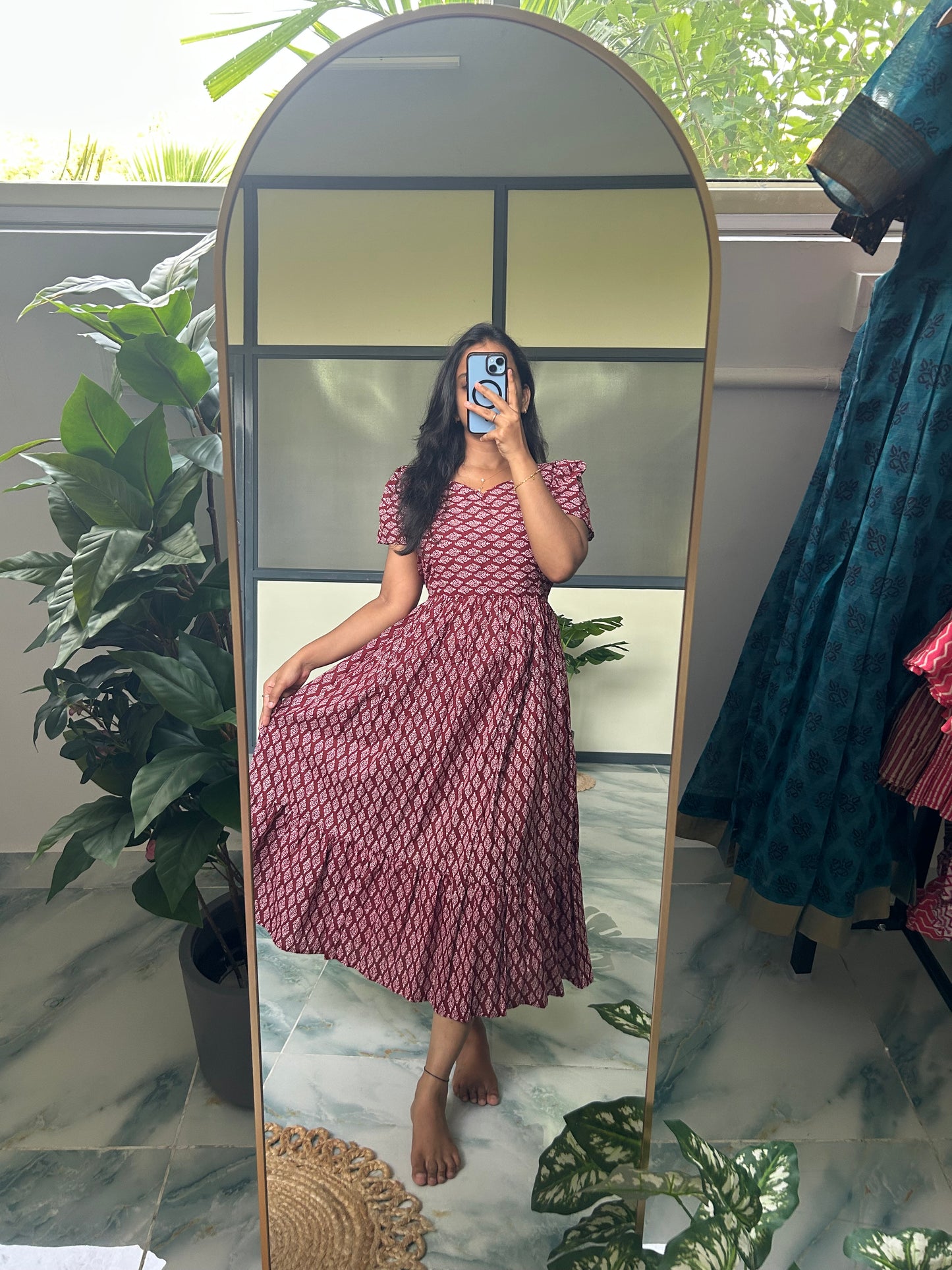 Harsha- Maroon Floral Midi Dress