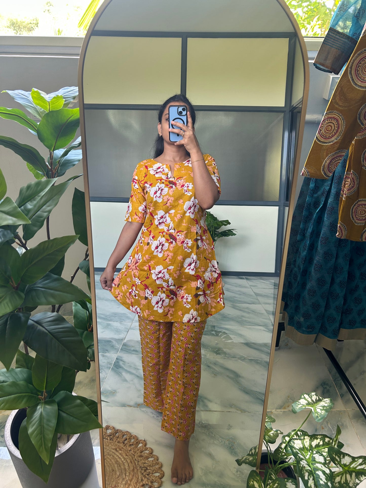 Heera - Mustard Floral Night Suit