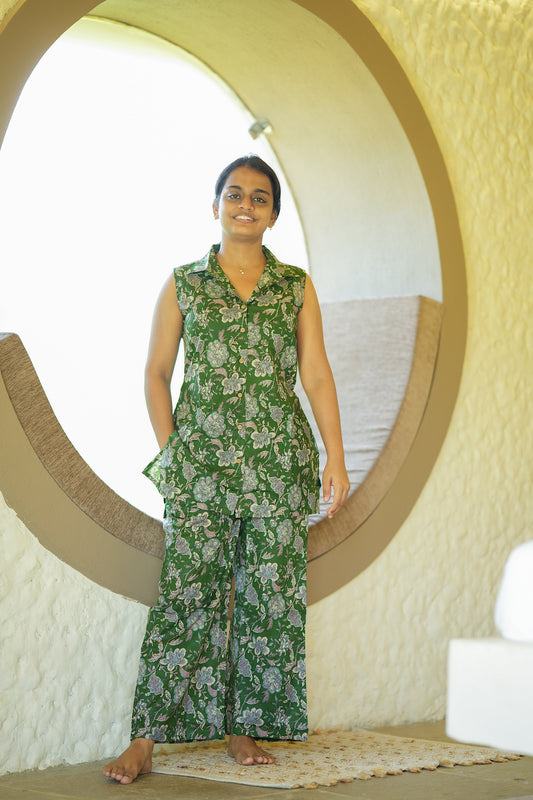 Nidhi - Green Shirt Style Night Suit