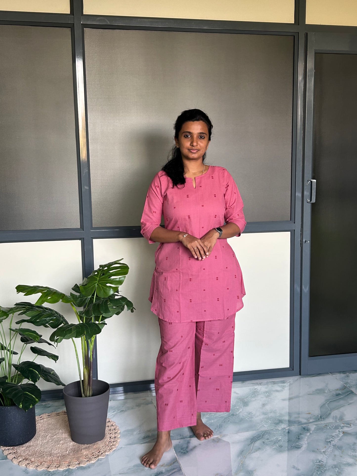 Heera - Pink Handloom Night Suit