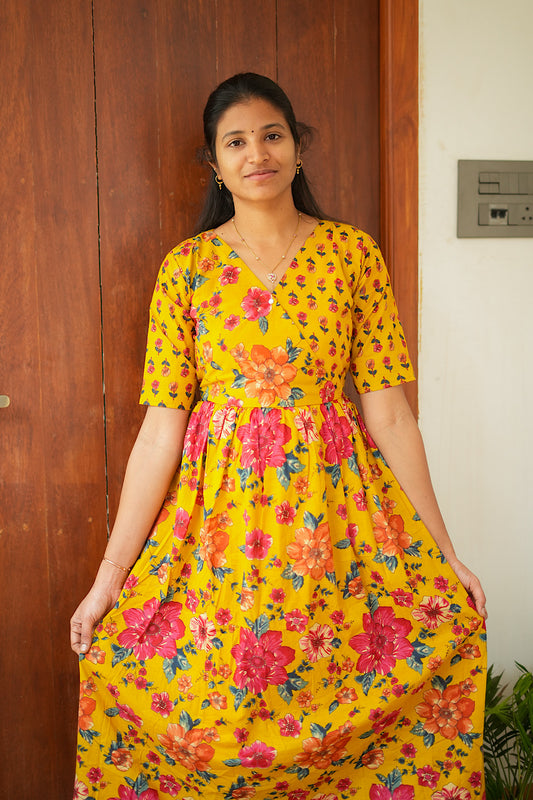 Malar - Yellow Zipless Maxi Nighty
