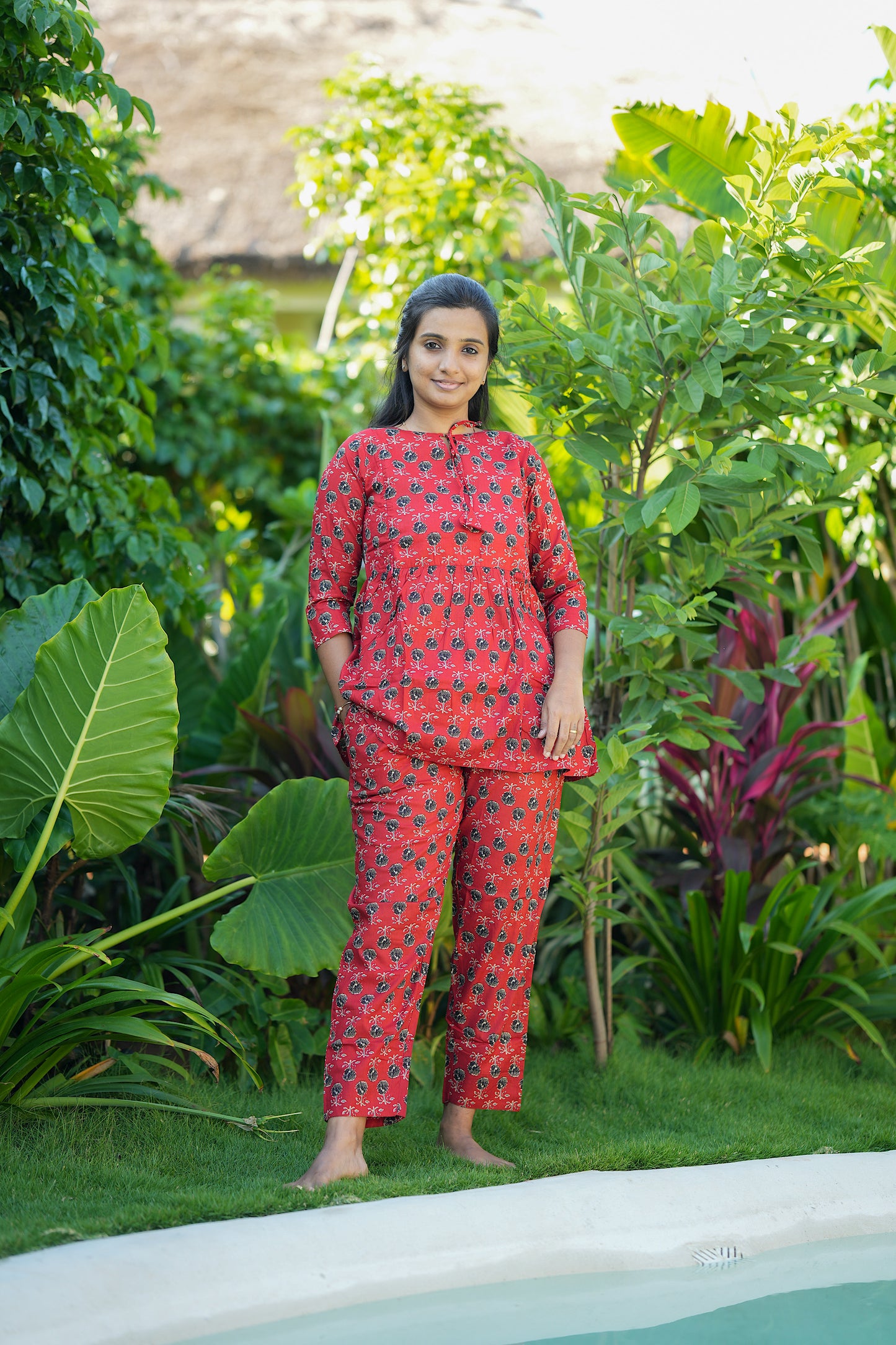 Ayla - Red Peplum Night Suit
