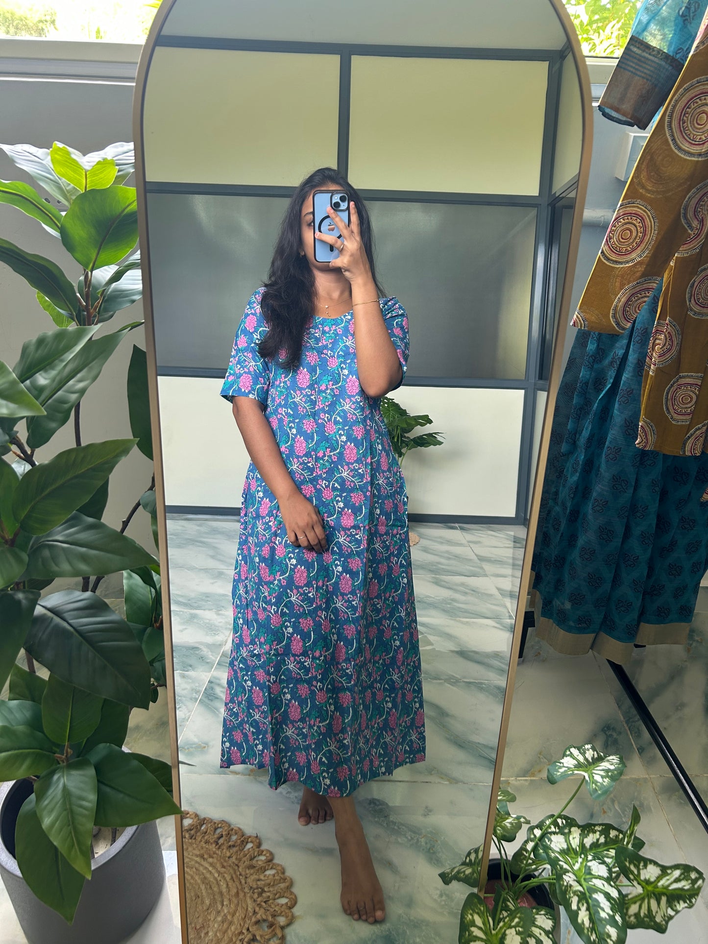 Tara -Sky Blue Aline Midi Nighty