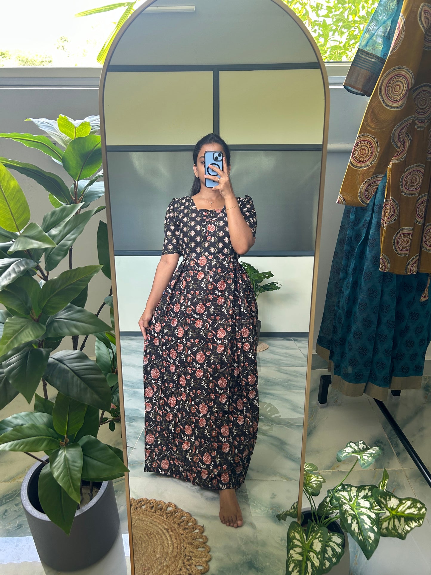 Nisha - Black Floral Maxi Nighty
