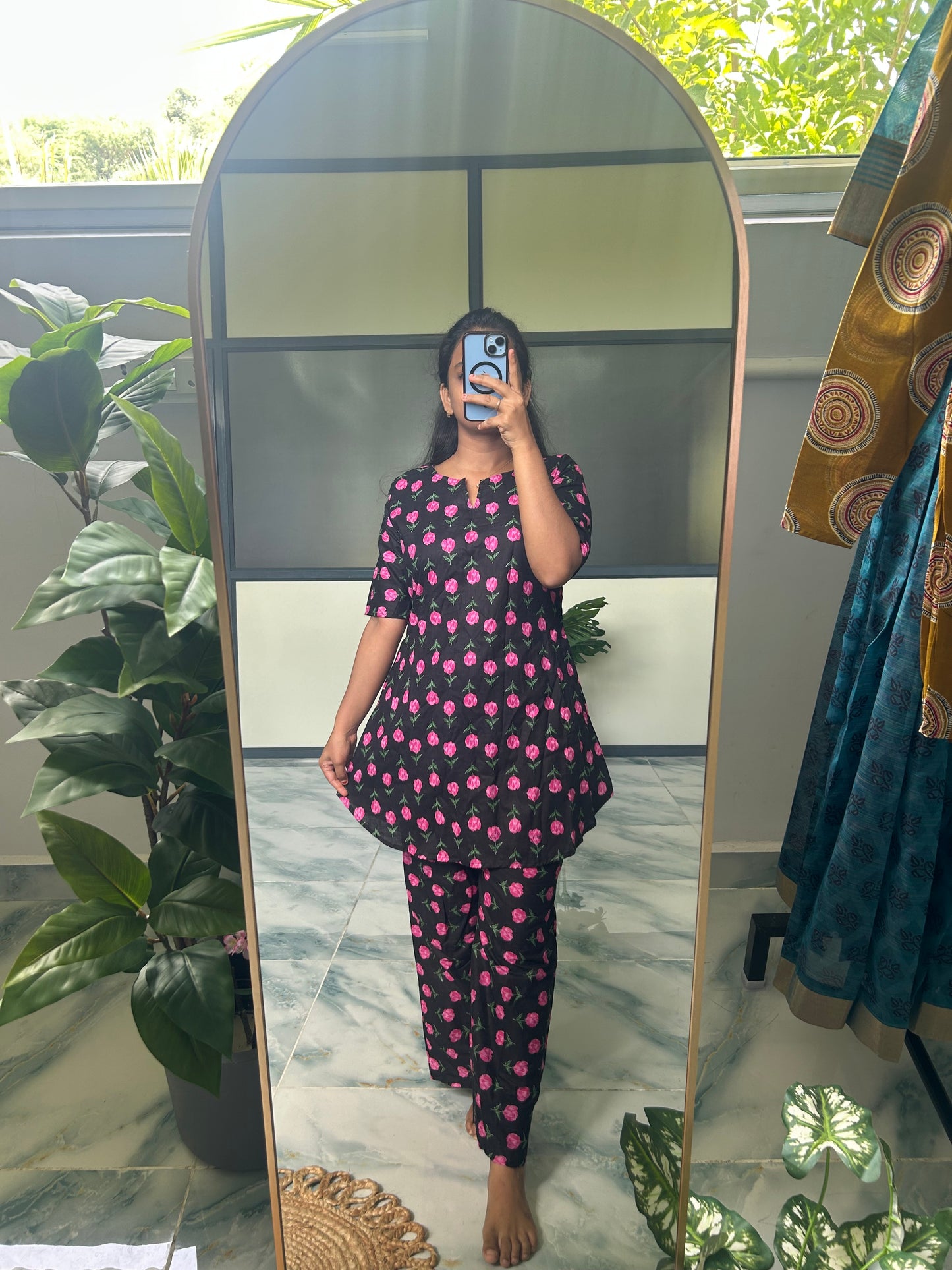 Heera - Black Floral Night Suit