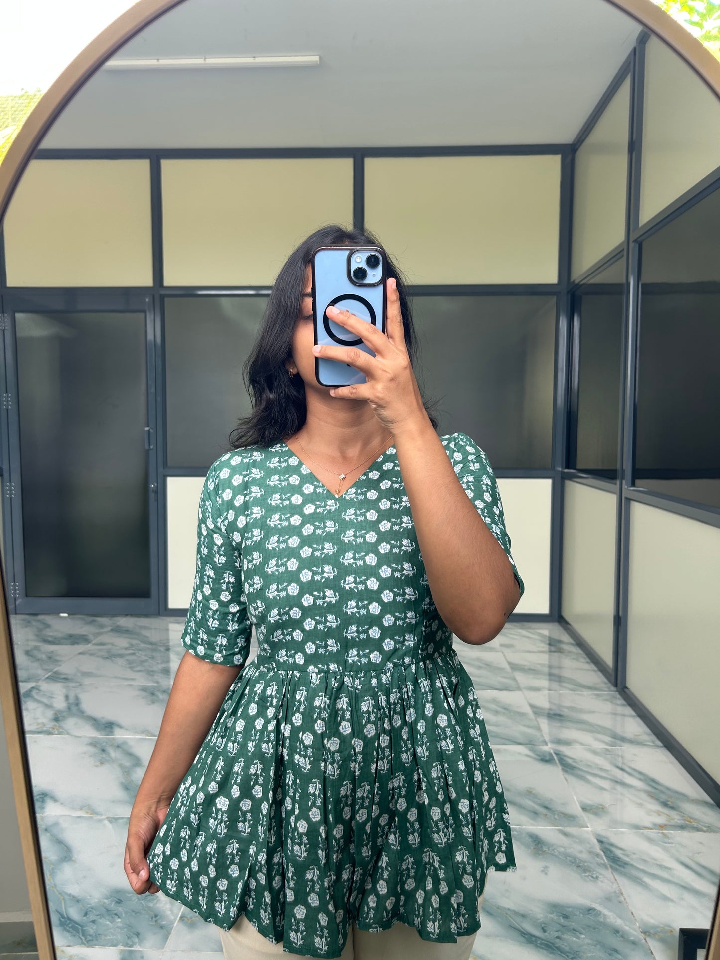 Isha - Olive Green Peplum Top