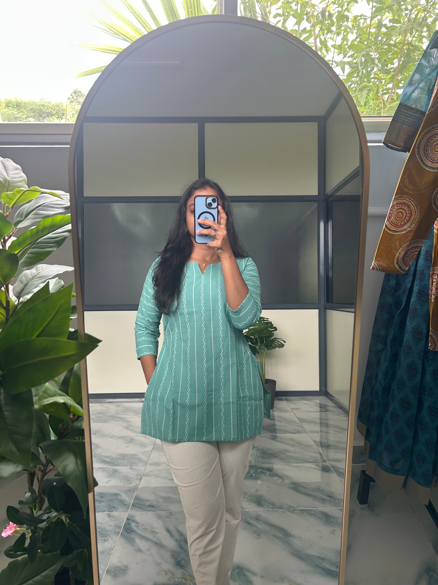 Meena - Mint Green Handloom Short Top
