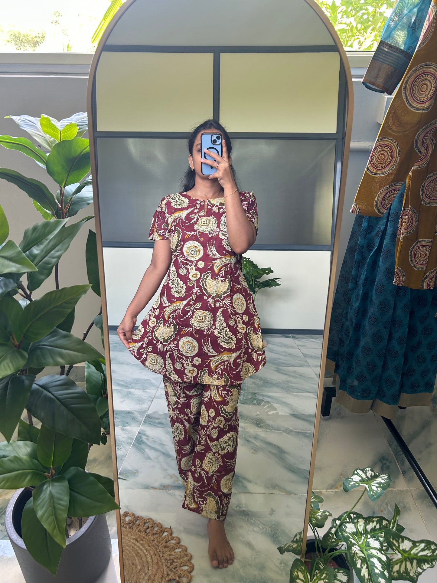 Heera - Dark Maroon Floral Night Suit