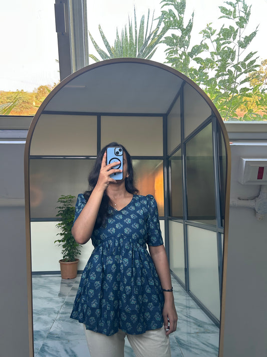 Nila - Navy Blue Peplum Top