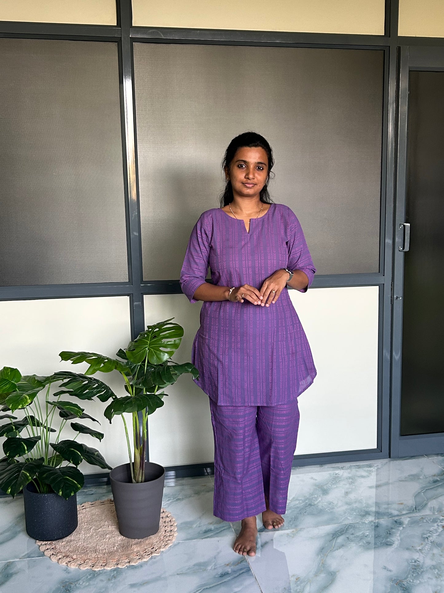 Heera - Lilac Handloom Night Suit