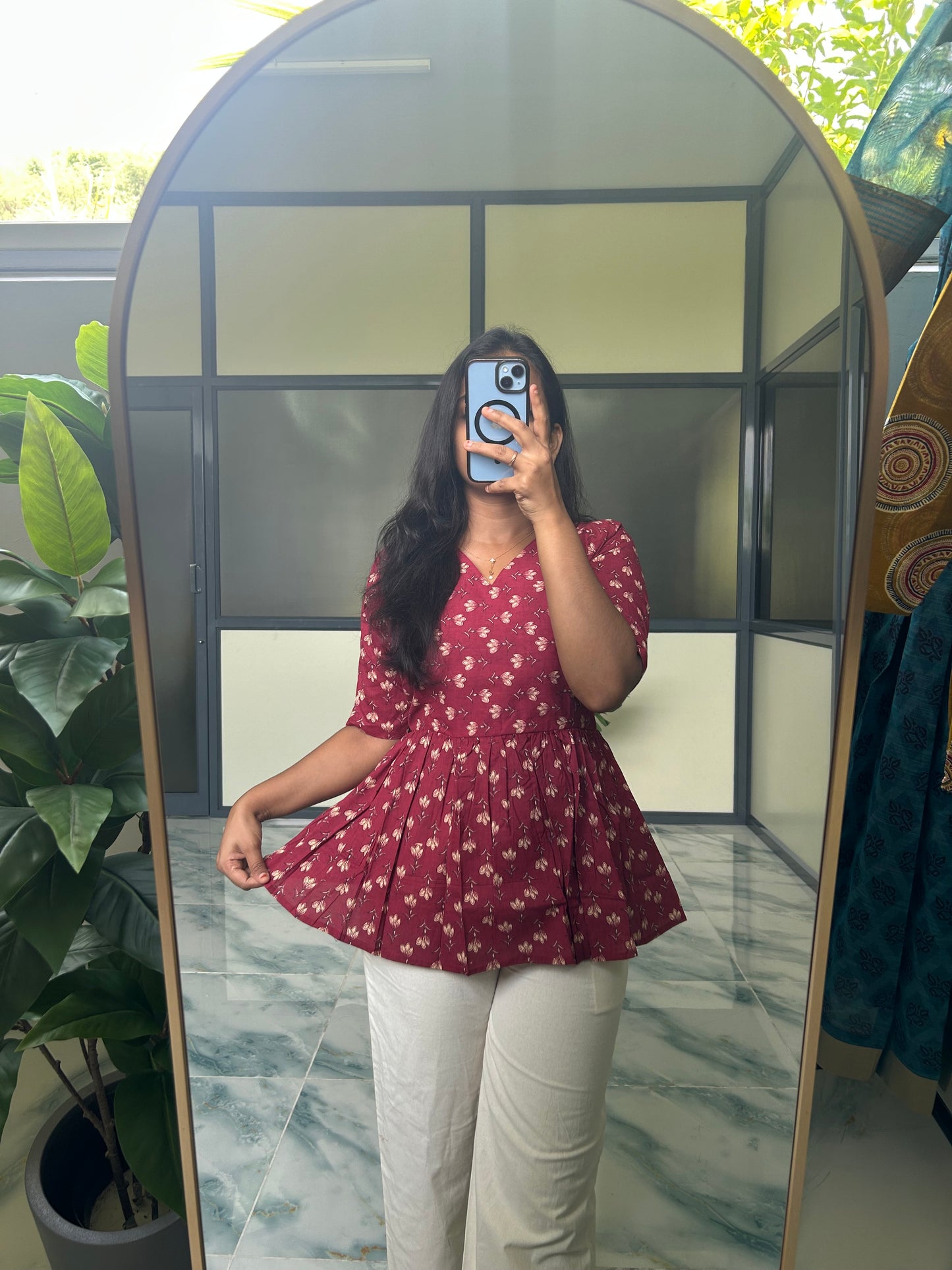 Isha - Wine Peplum Top