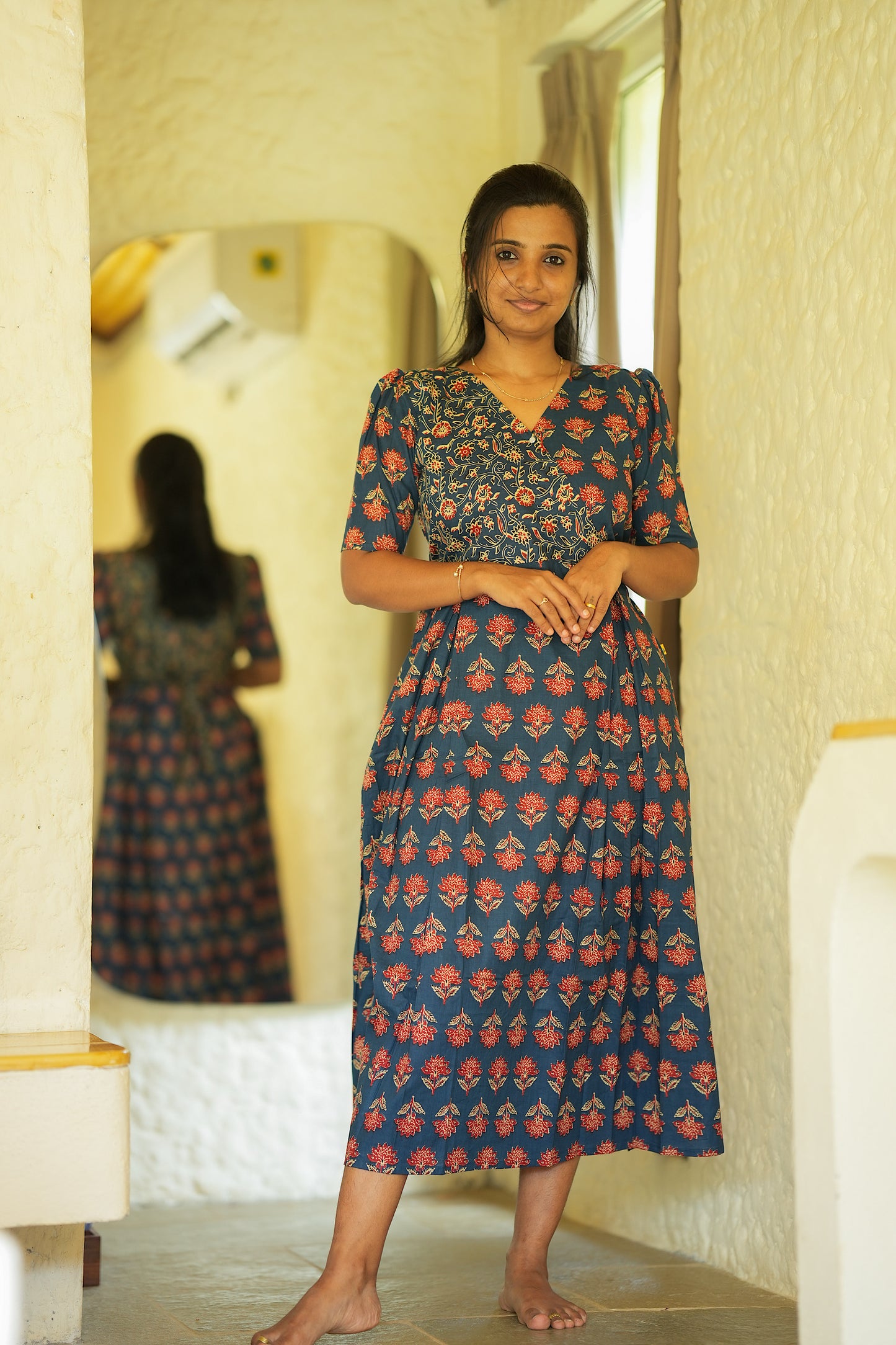 Varsha - Blue Zipless Midi Nighty