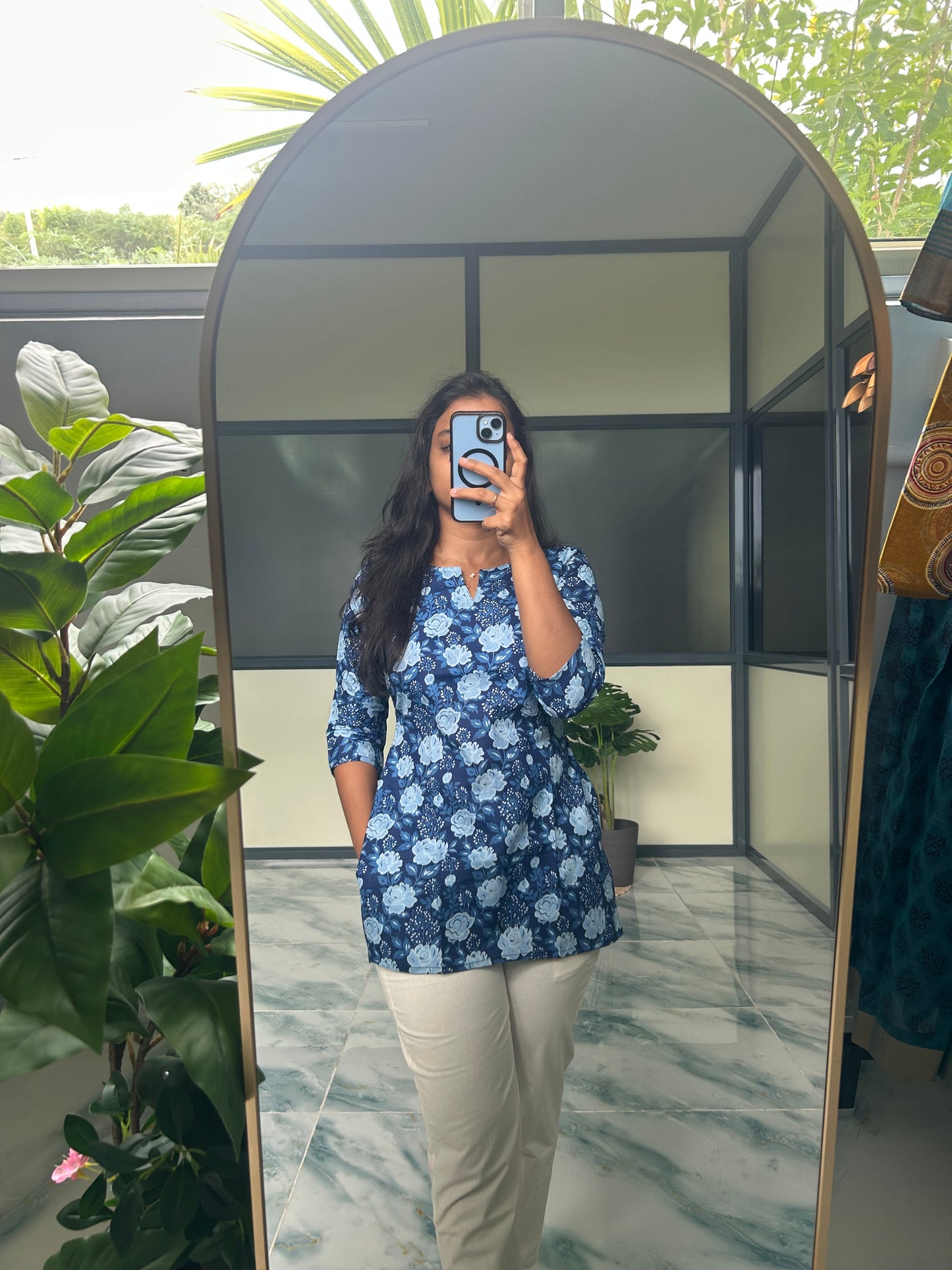 Meena - Blue Floral Short Top