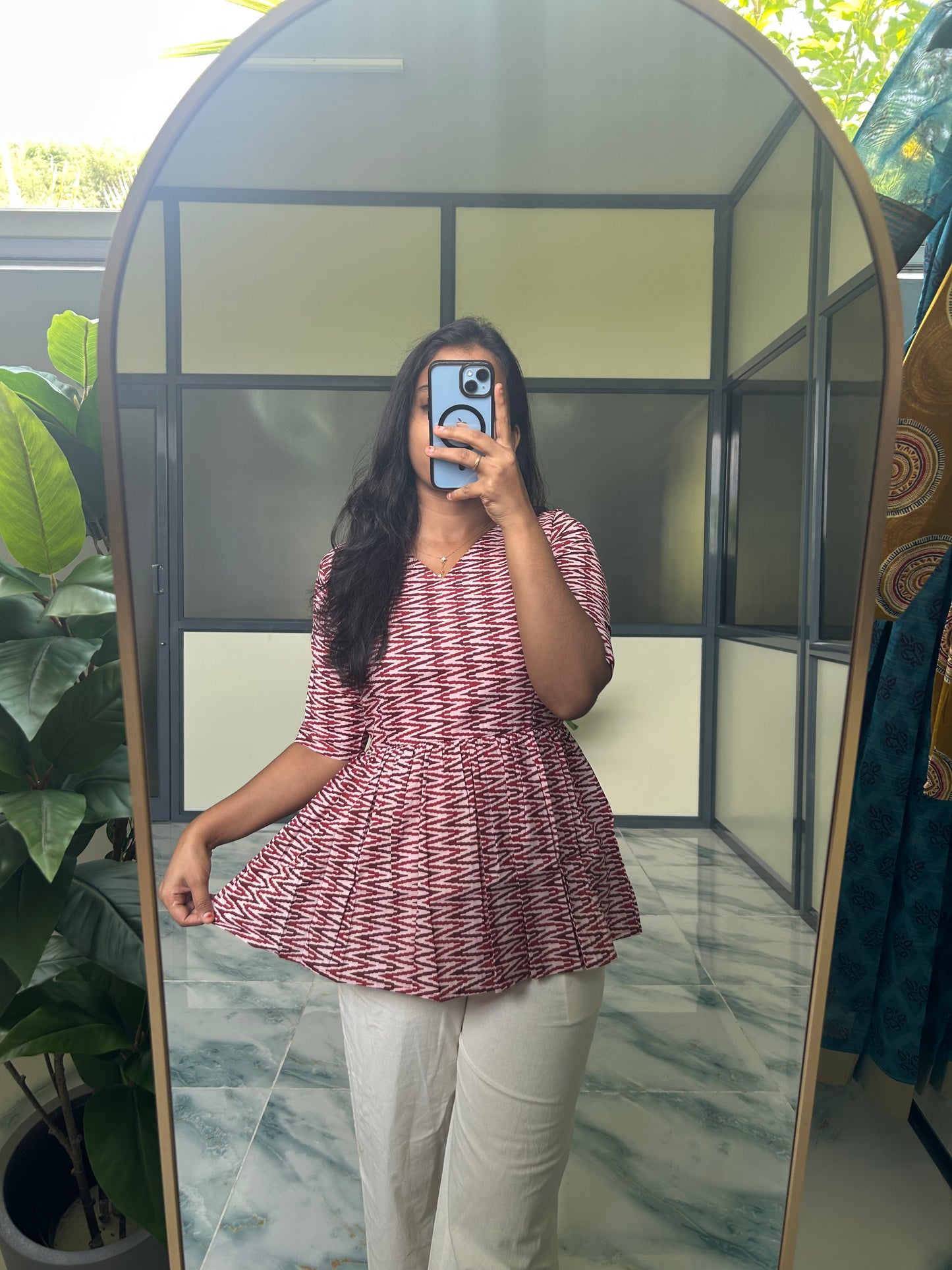 Isha - Maroon Ikkat Peplum Top