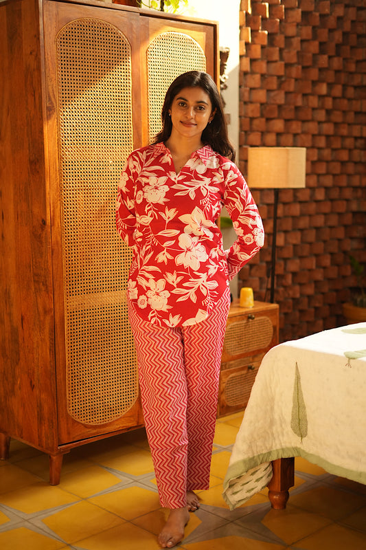 Riya - Red Full Sleeve Night Suit