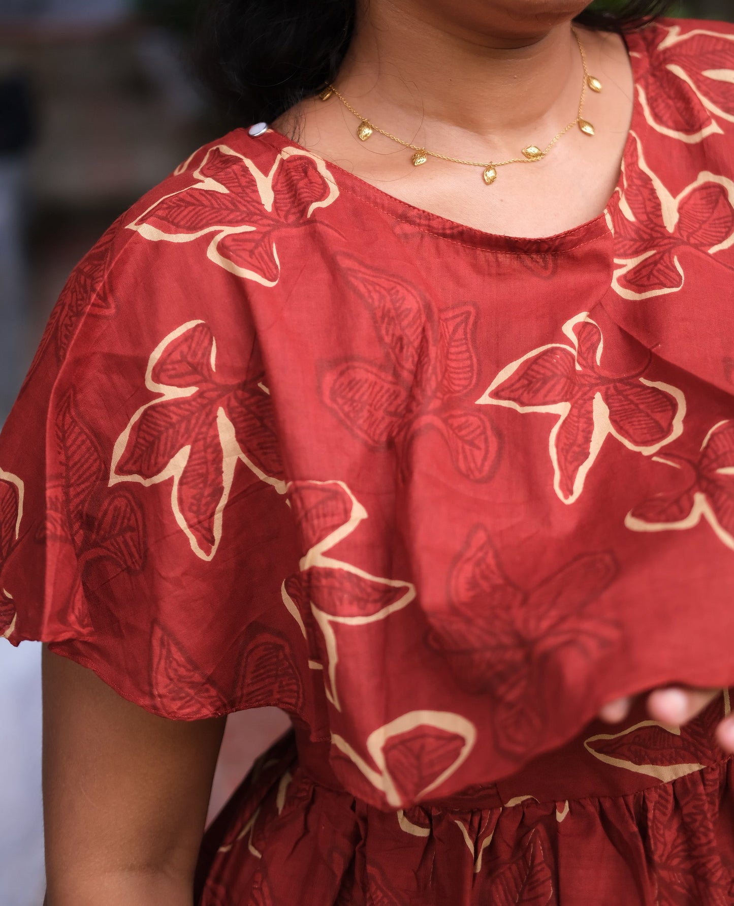 Ganga - Brick Red Detachable Dupatta Maxi Nighty