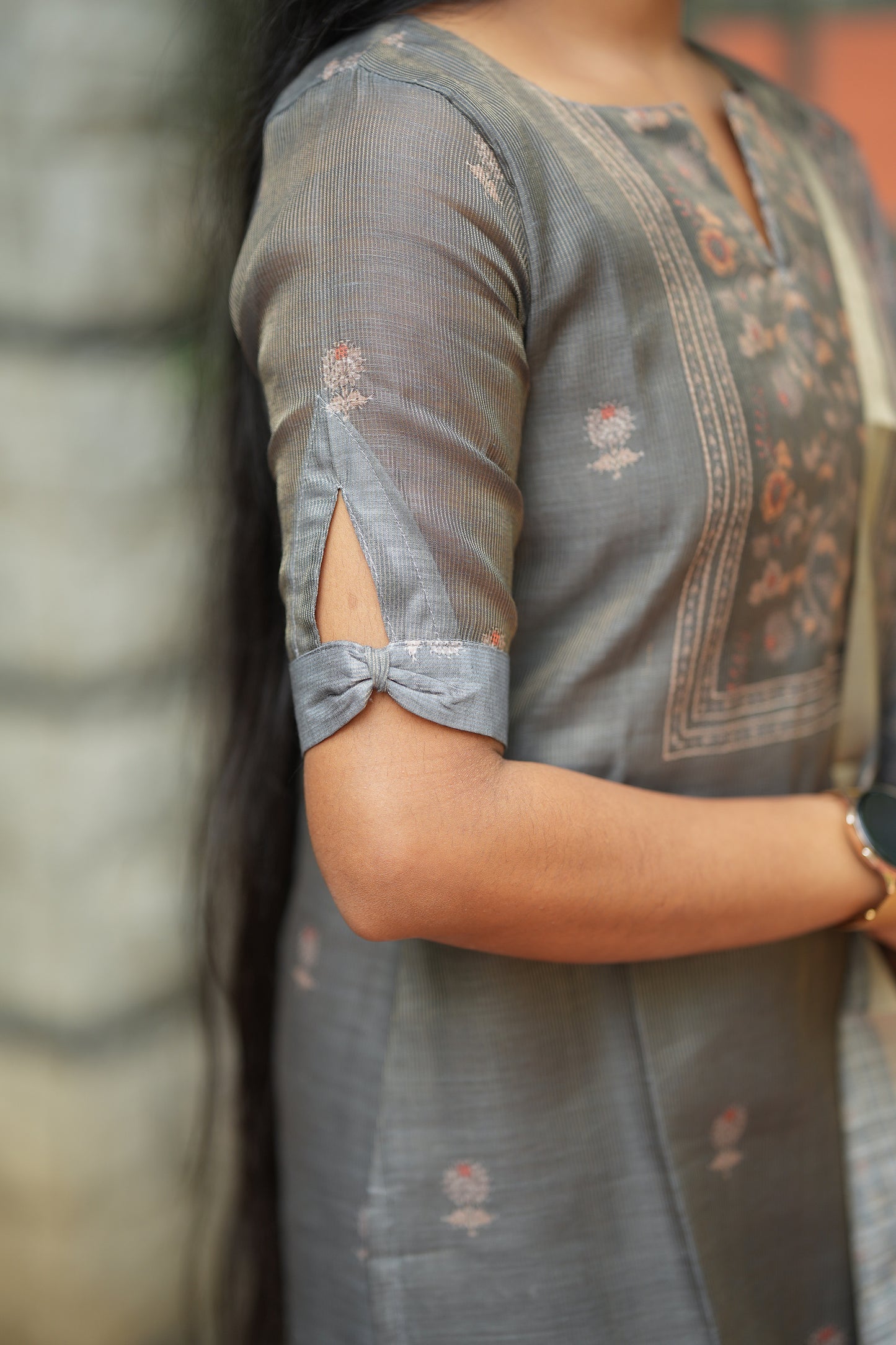 Kalika - Gray 2 Pcs Tissue Kurti Set