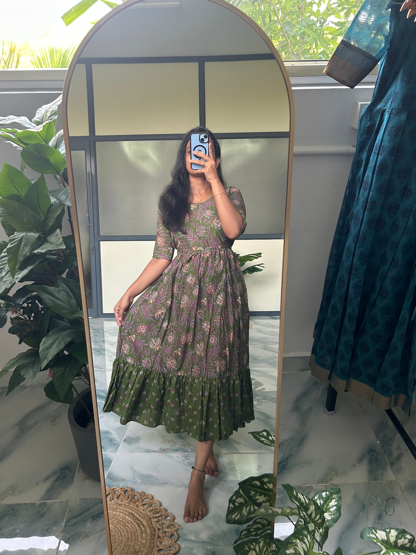 Harsha- Green Floral Midi Dress
