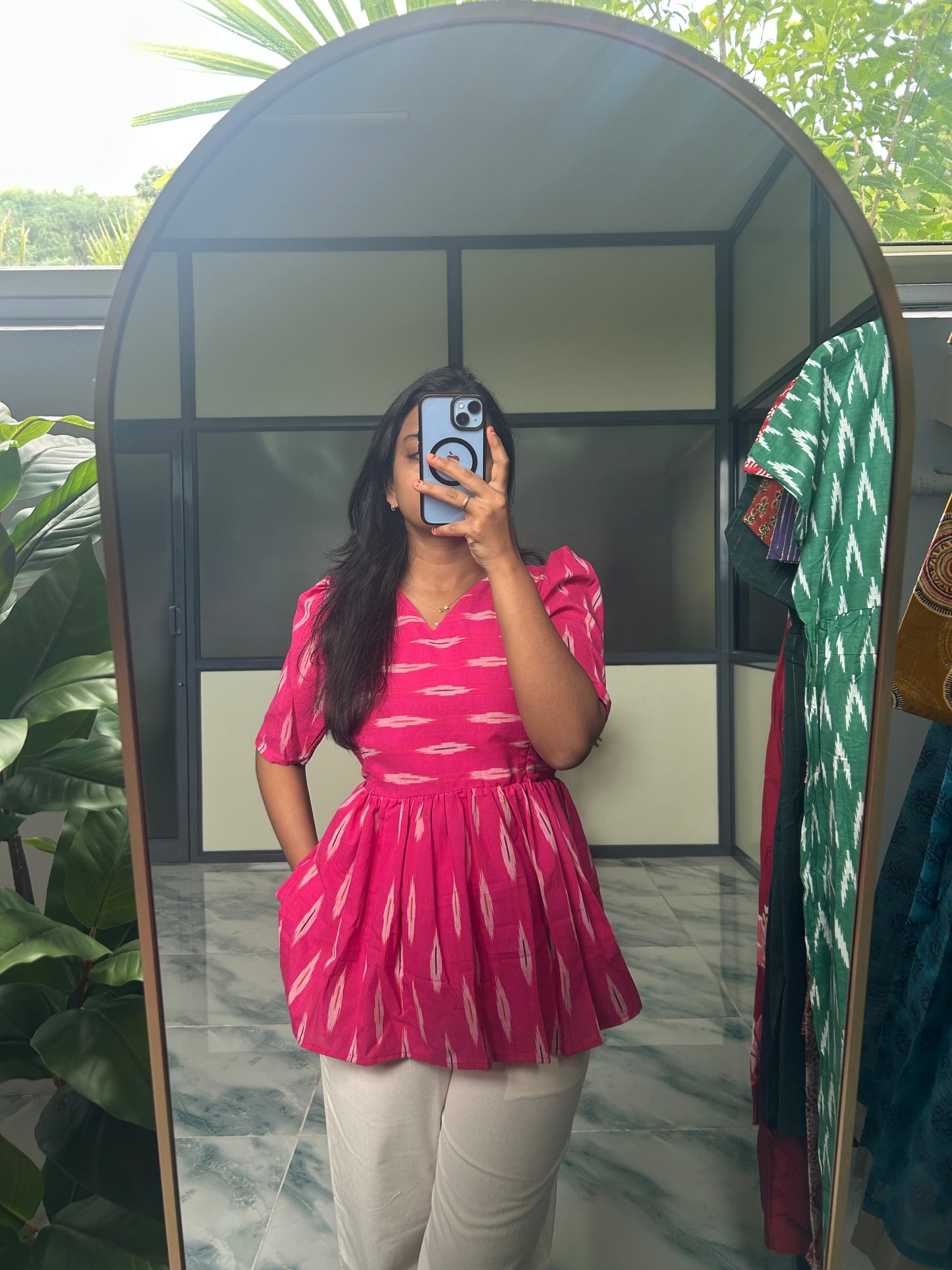 Isha - Pink Ikkat Peplum Top