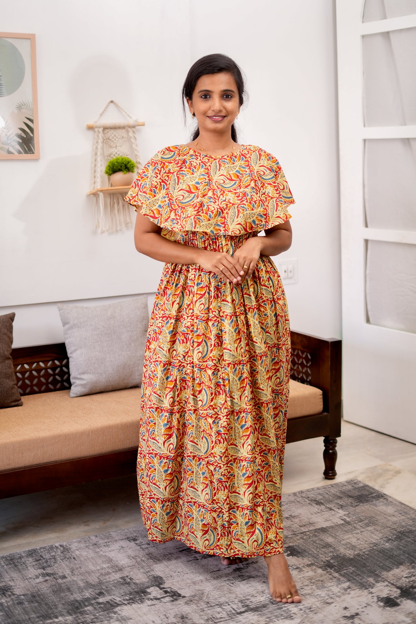 Ganga - Yellow Detachable Dupatta Maxi Nighty