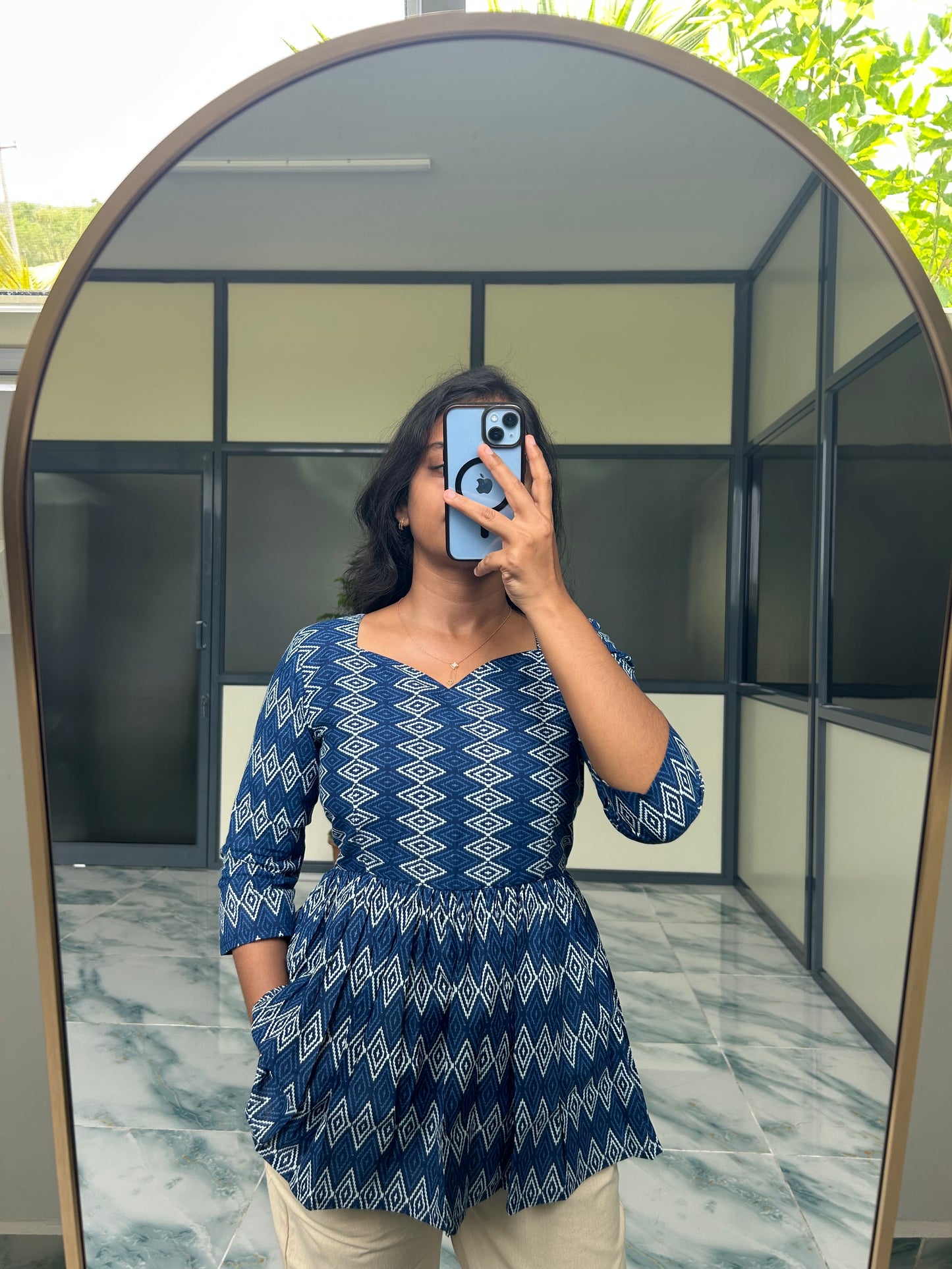 Isha - Dark Blue Ikkat Peplum Top