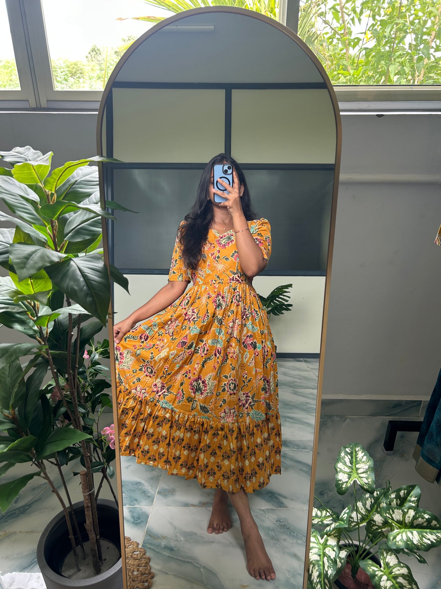 Harsha - Mustard Floral Midi Dress