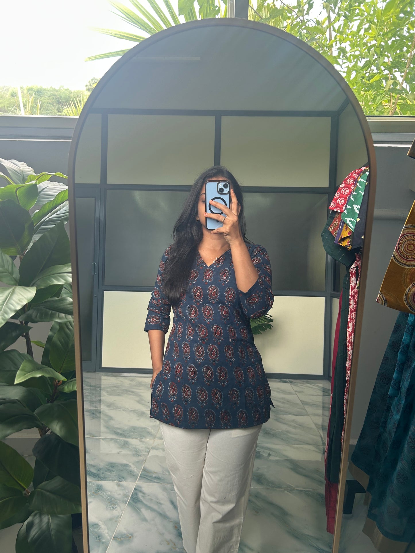 Meena - Blue Handloom Short Top