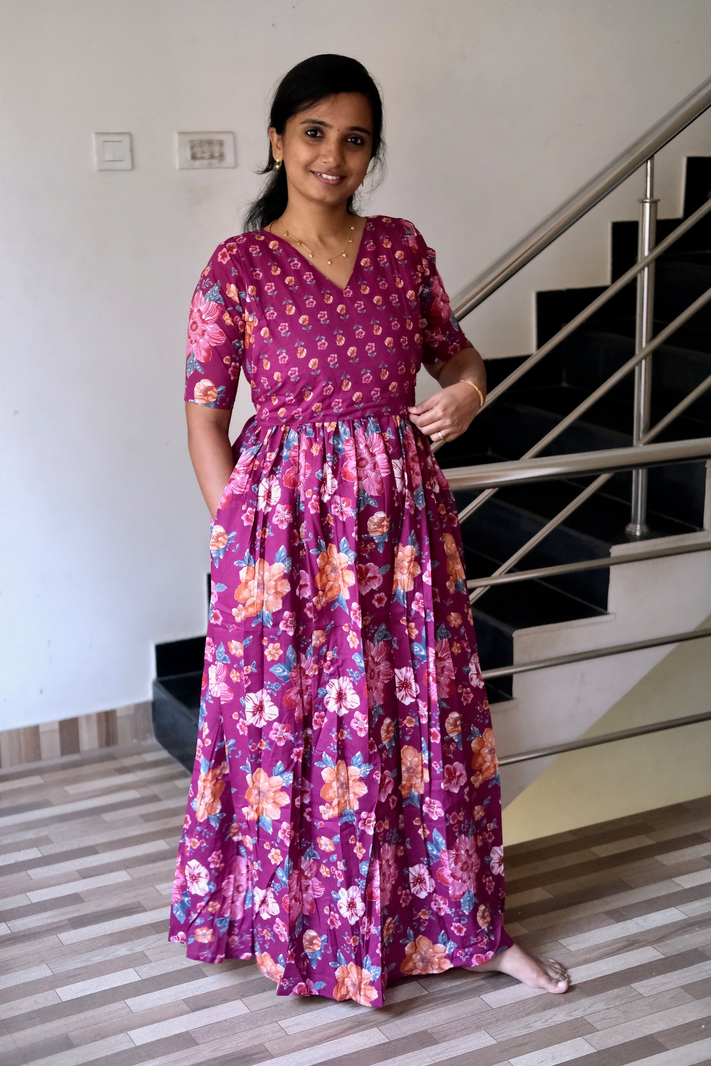 Kuyili - Magenta Tie Up Cover Maxi Nighty