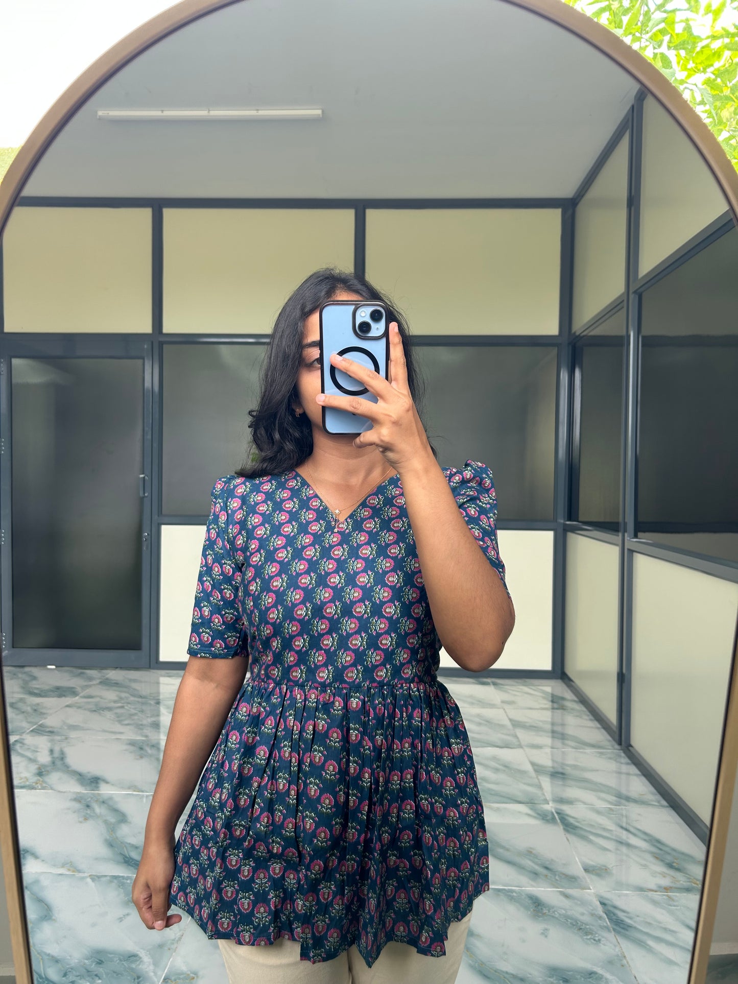 Isha - Navy Blue Peplum Top