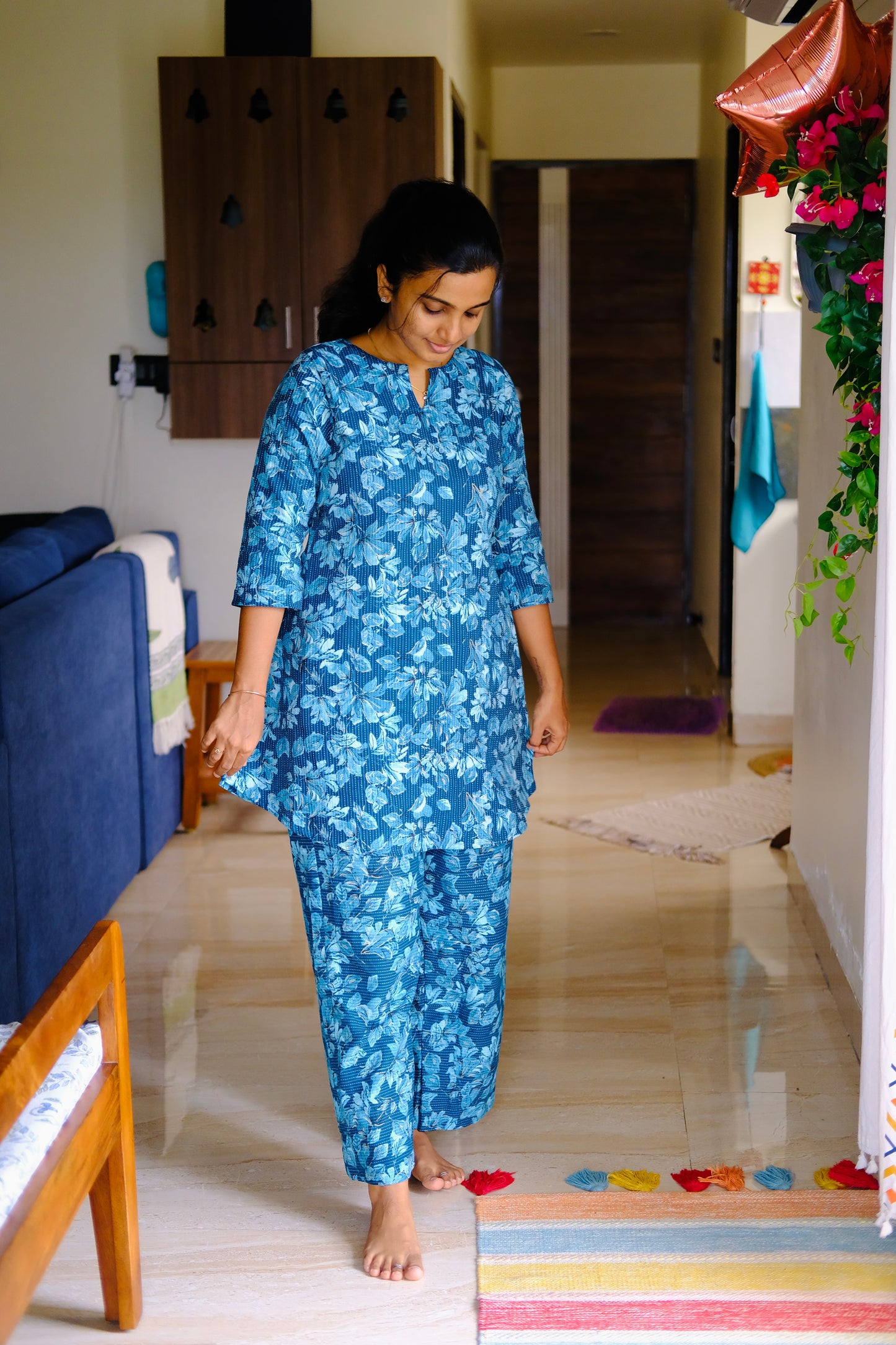Heera - Blue Floral Night Suit