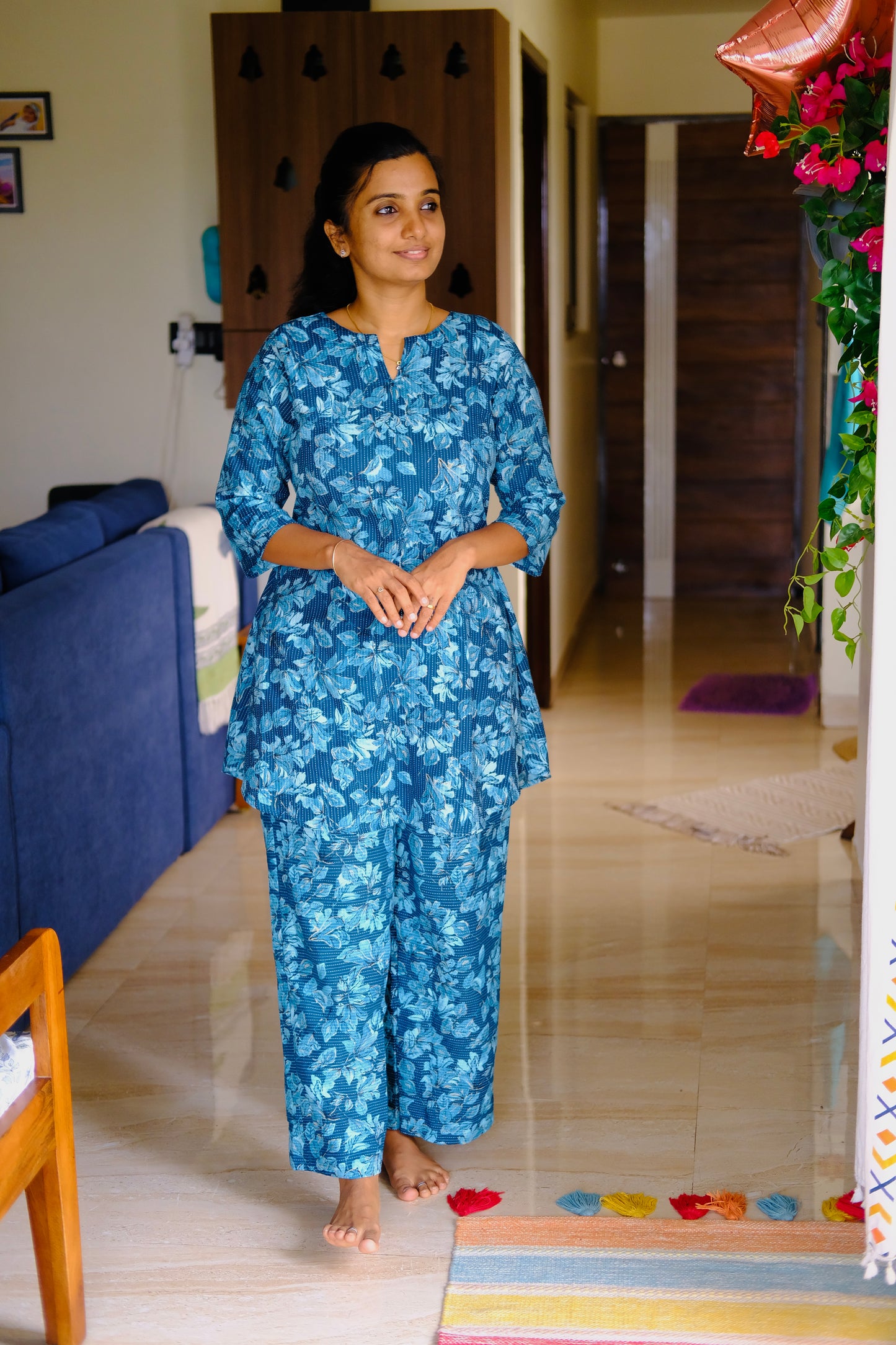 Heera - Blue Floral Night Suit