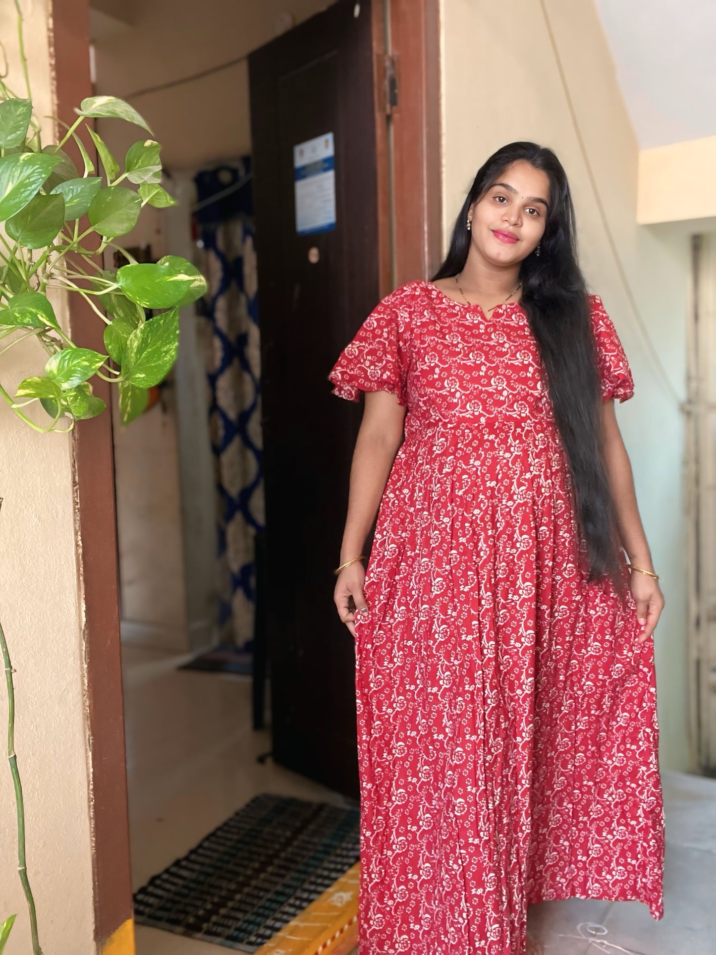 Yamuna - Coral Red Maxi Nighty