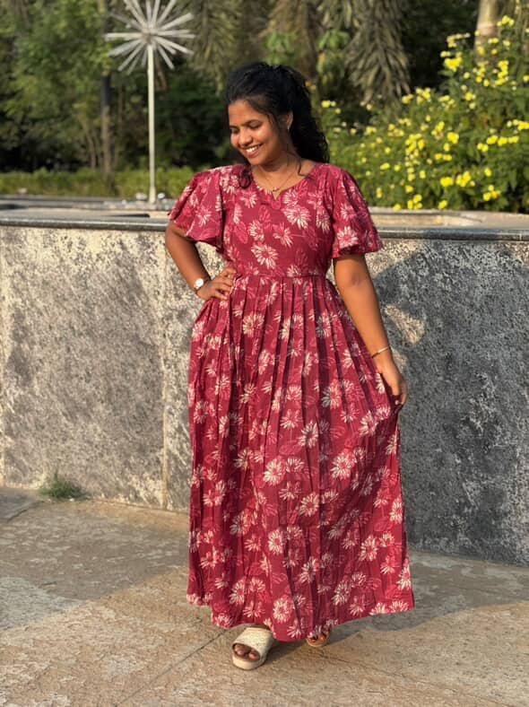 Yamuna Dark Pink Maxi Nighty – Pleated Up