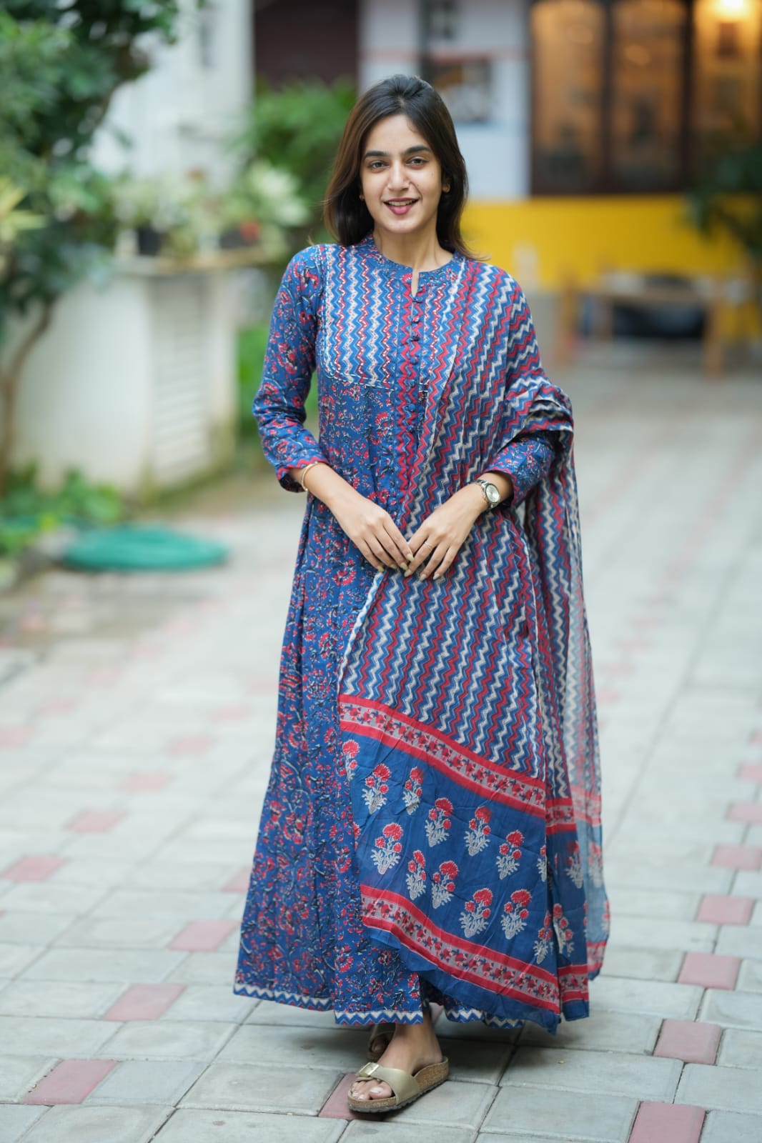 pleated anarkali dress Cream Tissue Anarkali Suit With Delicate Resham Embroidery