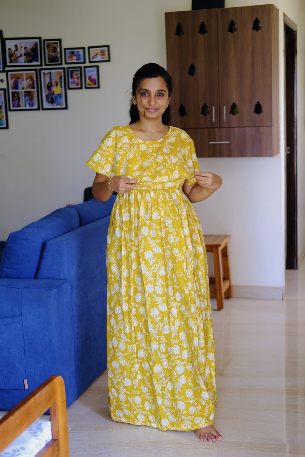 Ganga - Yellow Detachable Dupatta Maxi Nighty