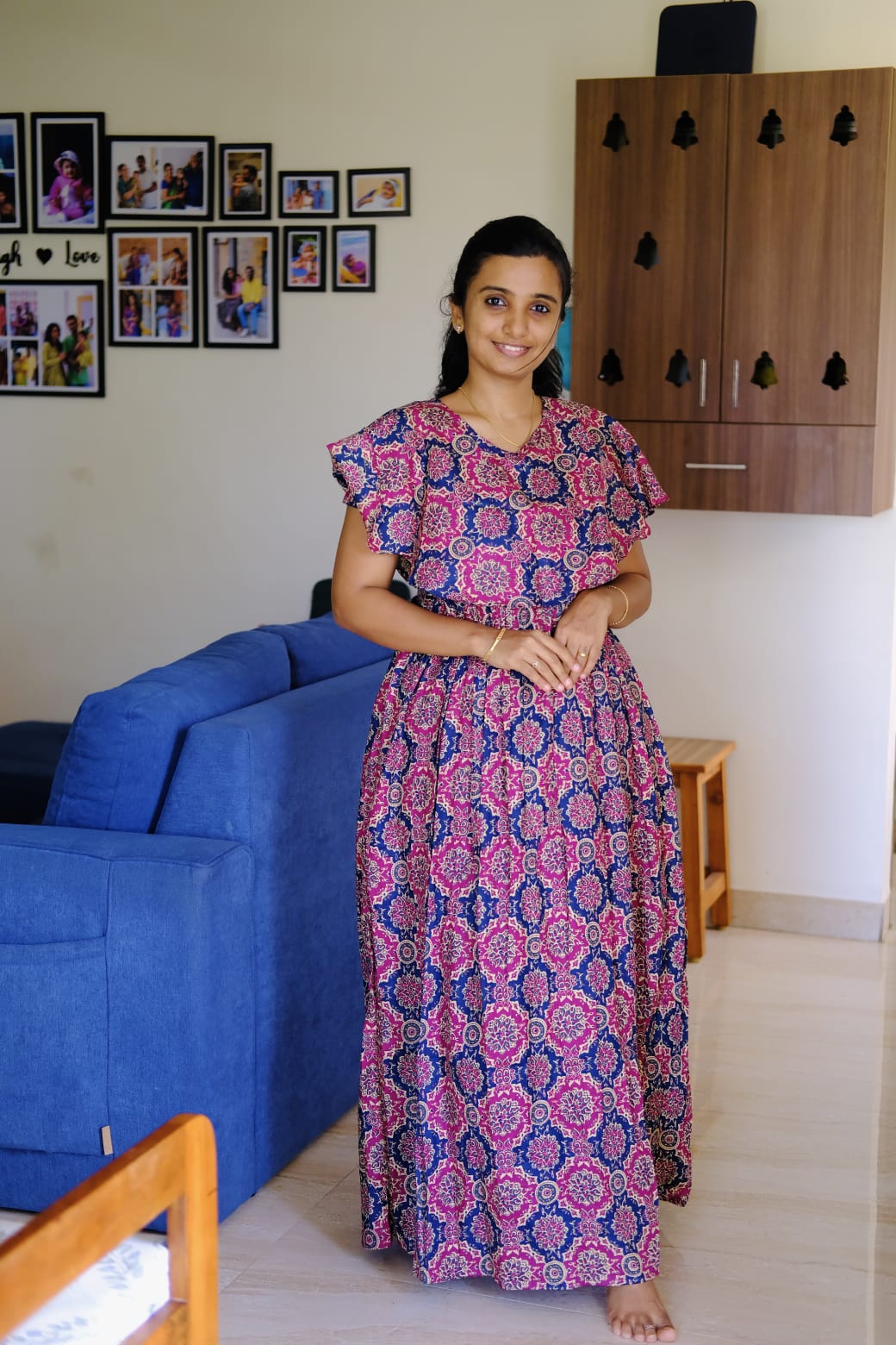 Ganga - Pink Ajrakh Detachable Dupatta Maxi Nighty