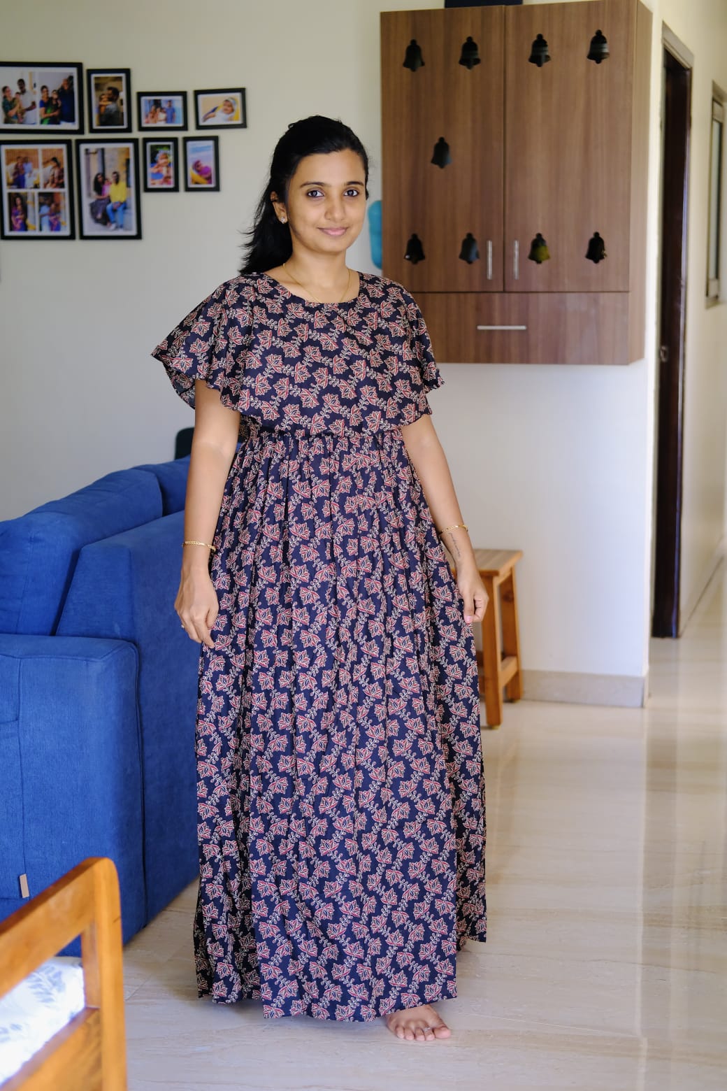 Ganga - Black Detachable Dupatta Maxi Nighty