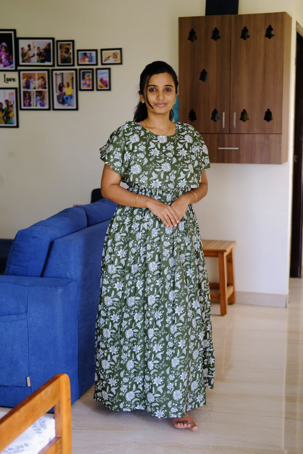 Ganga - Green Detachable Dupatta Maxi Nighty