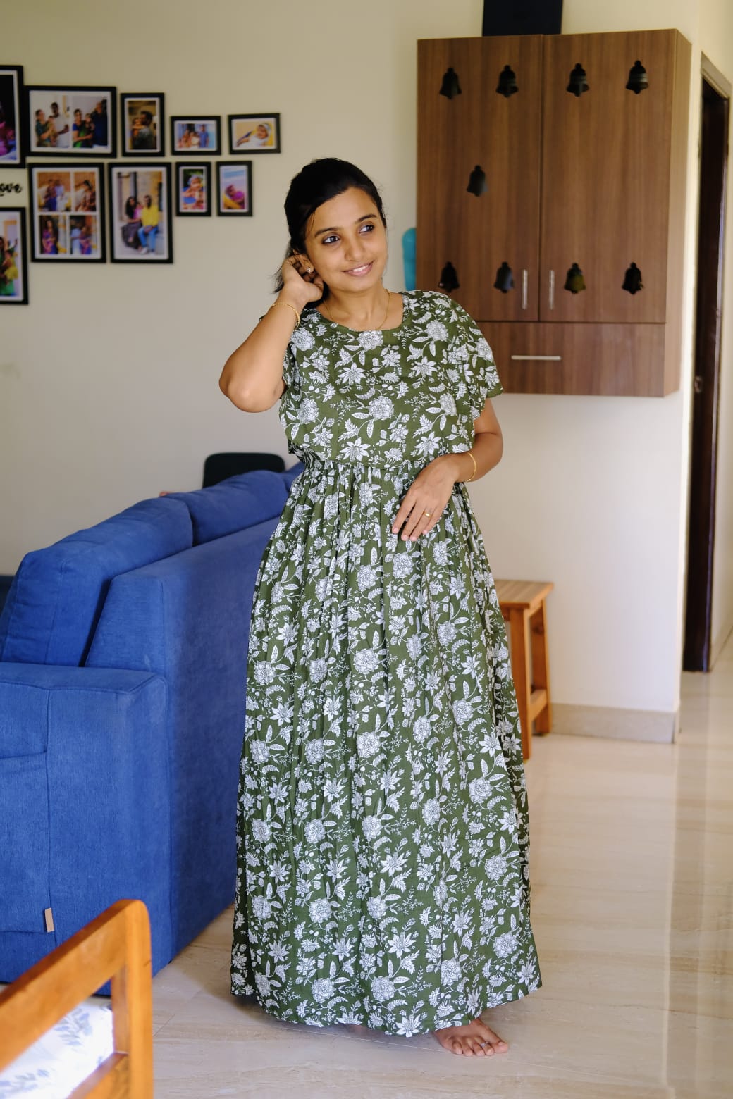 Ganga - Green Detachable Dupatta Maxi Nighty