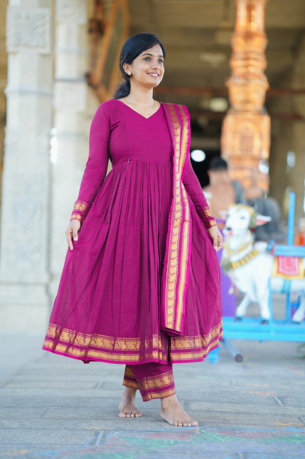 pleated anarkali dress Cream Tissue Anarkali Suit With Delicate Resham Embroidery