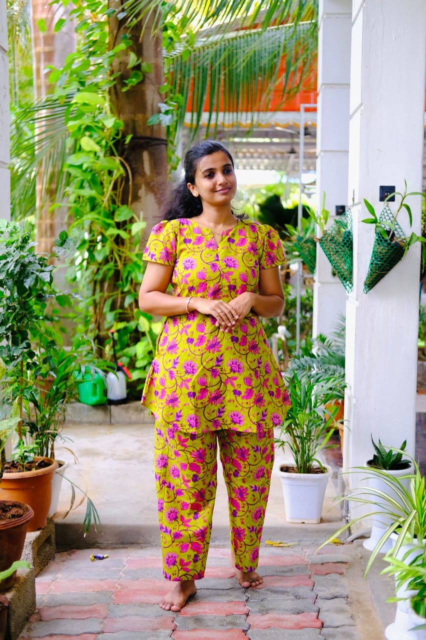 Heera - Green Floral Night Suit