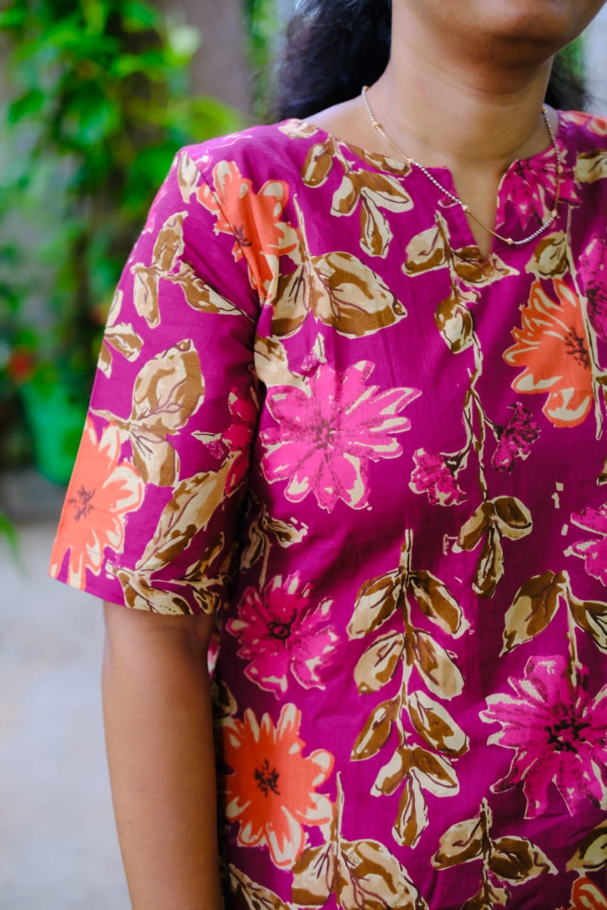 Heera - Wine Floral Night Suit