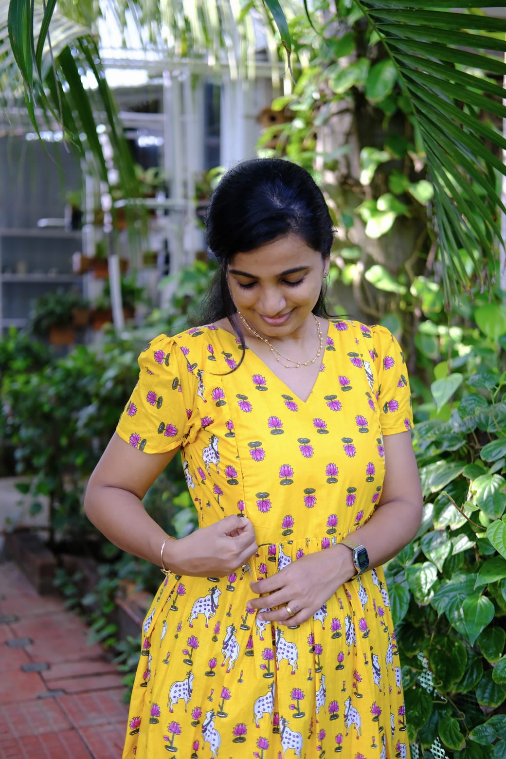 Mullai - Yellow Lotus & Cow Pichwai Maxi Nighty