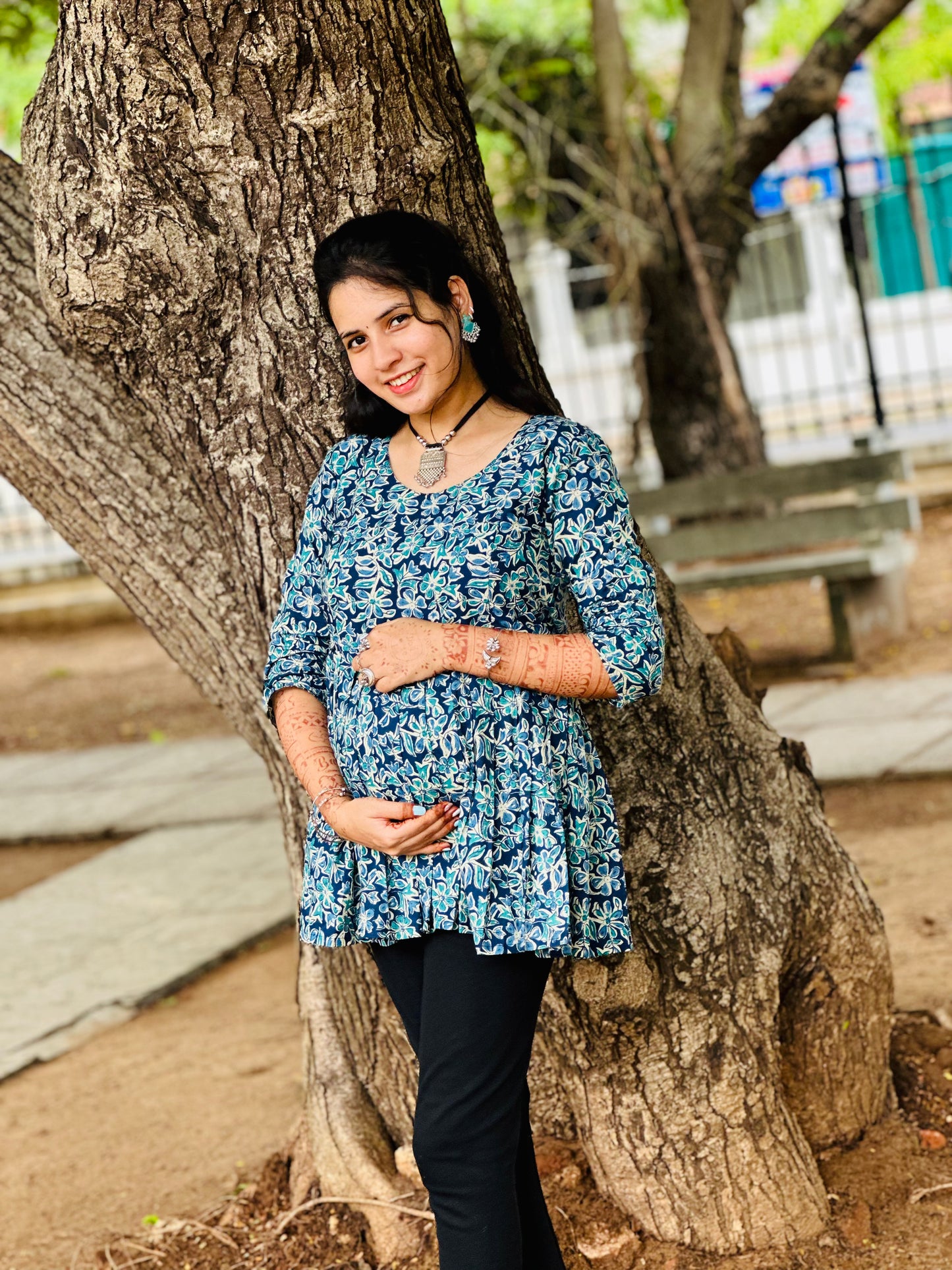 Isha - Blue Floral Peplum Top