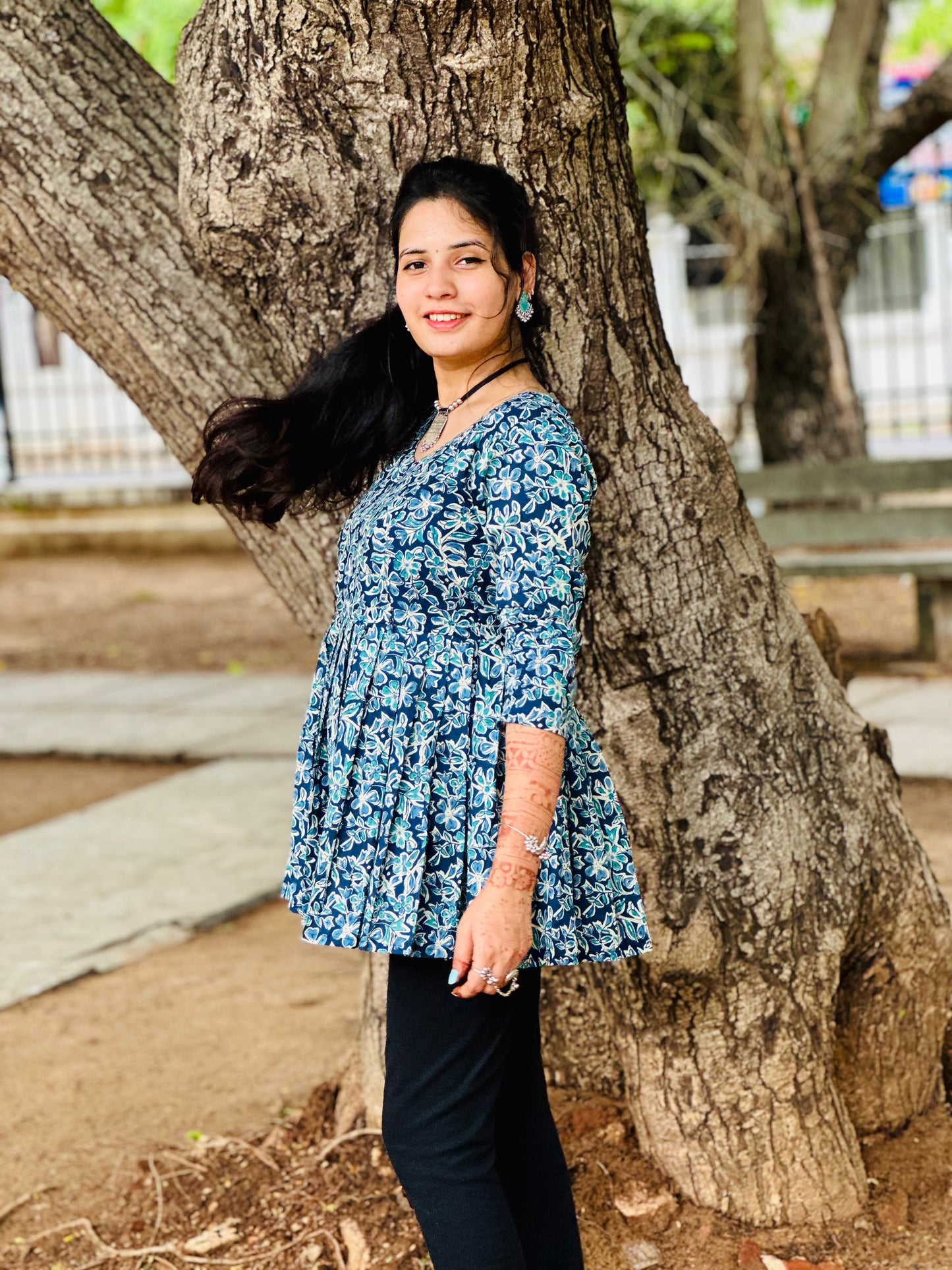 Isha - Blue Floral Peplum Top