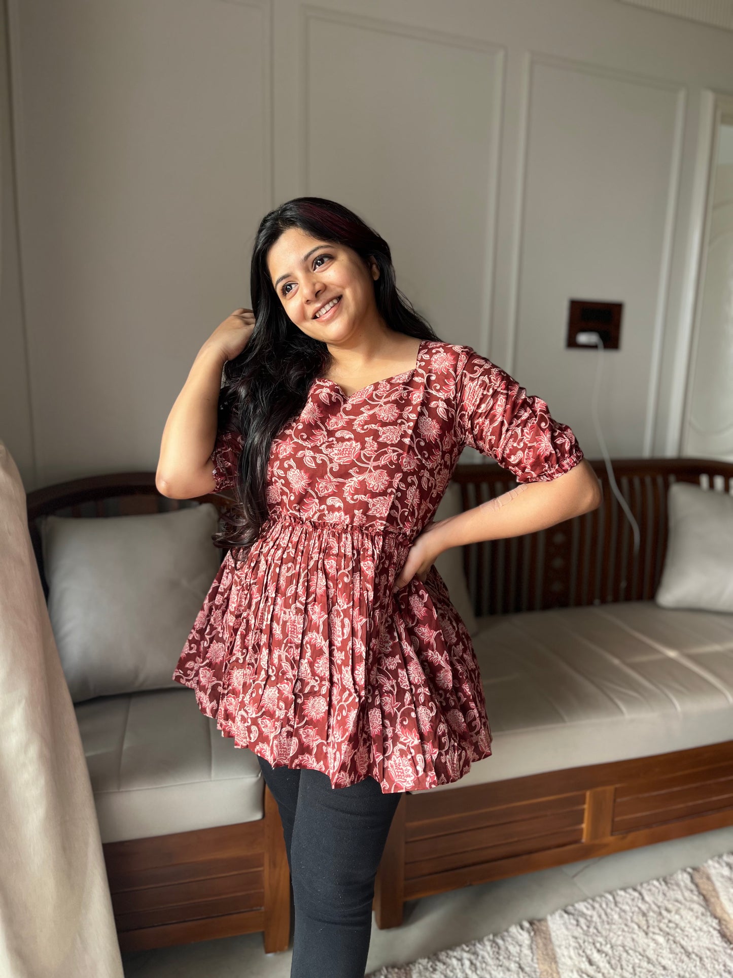 Isha - Maroon Peplum Top